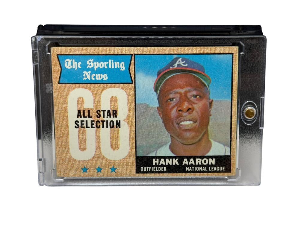 1968 TOPPS #370 THE SPORTING NEWS ALL STAR SELECTION HANK AARON BASEBALL CARD: HANK AARON, ATLANTA BRAVES, HALL OF FAMER, RARE CARD, SEE PHOTOS FOR CONDITION, FROM THE ESTATE OF A LOCAL RENO, NV DOCTOR AT RENOWN WHO RAN BIG LEAGUE SPORTS MEDICINE BASEBALL CAMP FOR NEARLY 20