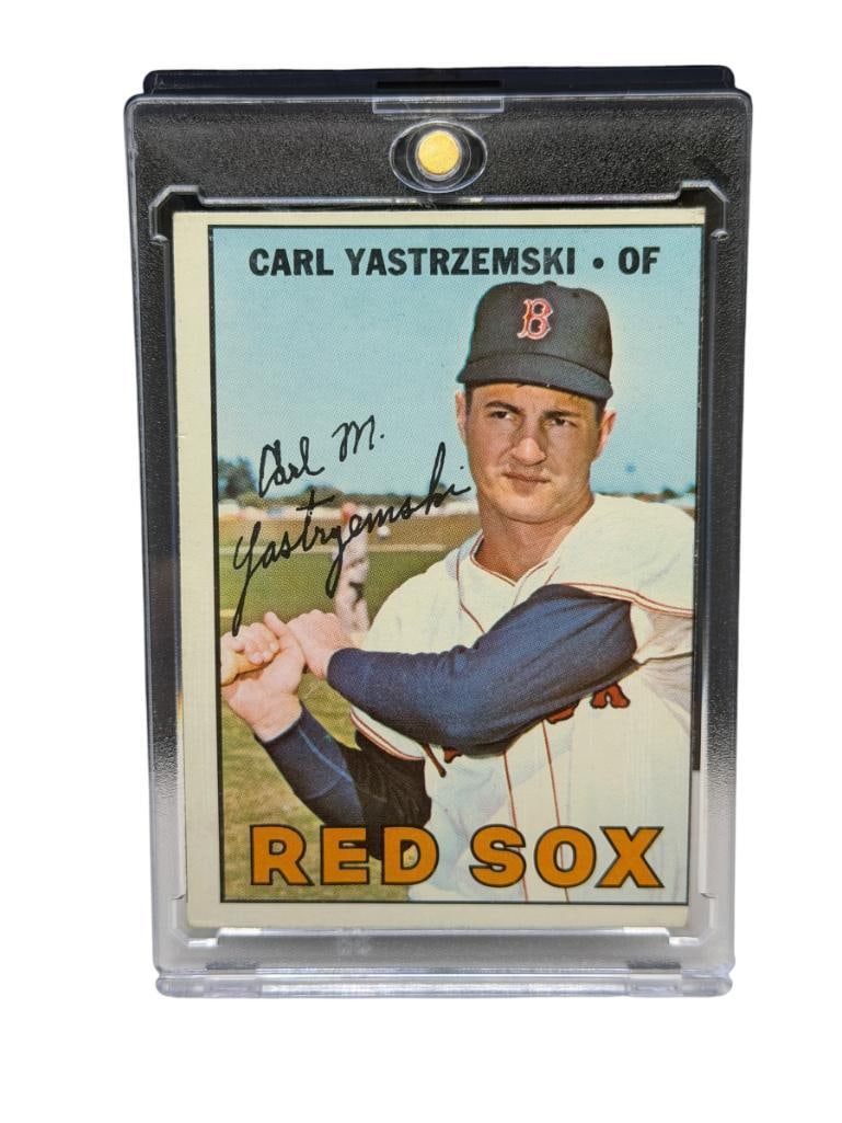 1967 TOPPS #355 CARL YASTRZEMSKI BASEBALL CARD: CARL YASTRZEMSKI, BOSTON RED SOX, HALL OF FAMER, RARE CARD, SEE PHOTOS FOR CONDITION, FROM THE ESTATE OF A LOCAL RENO, NV DOCTOR AT RENOWN WHO RAN BIG LEAGUE SPORTS MEDICINE BASEBALL CAMP FOR NEA