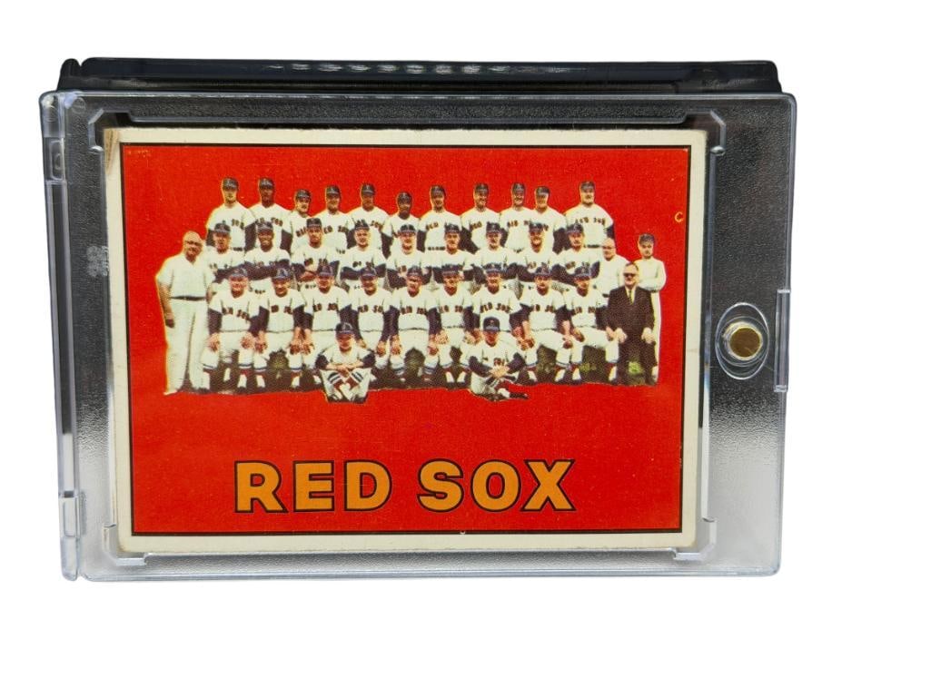 1967 TOPPS #604 BOSTON RED SOX TEAM BASEBALL CARD: FEATURING HALL OF FAMERS LIKE CARL YASTRZEMSKI AND JIM LONBORG WHO WON THE CY YOUNG THAT YEAR, RARE CARD, SEE PHOTOS FOR CONDITION, FROM THE ESTATE OF A LOCAL RENO, NV DOCTOR AT RENOWN WHO RAN BI