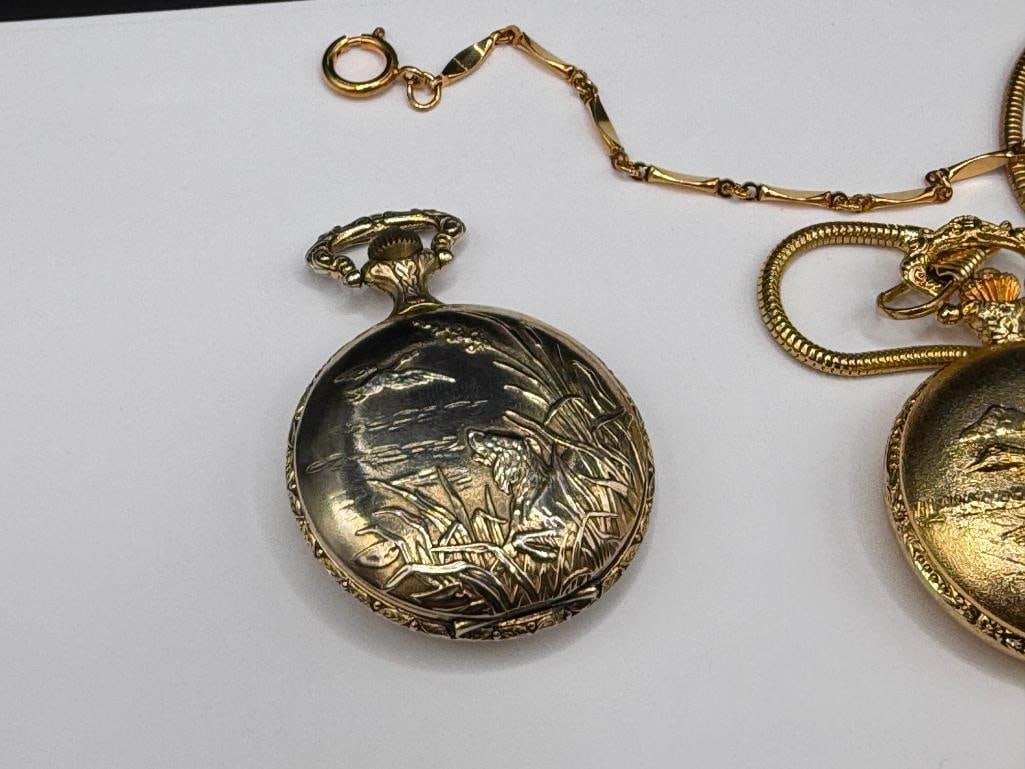 TWO MODERN GOLD TONE HUNTER'S CASE POCKET WATCHES INCLUDING MAJESTRON AND CARIOLE ANTI-MAGNETIC - 3