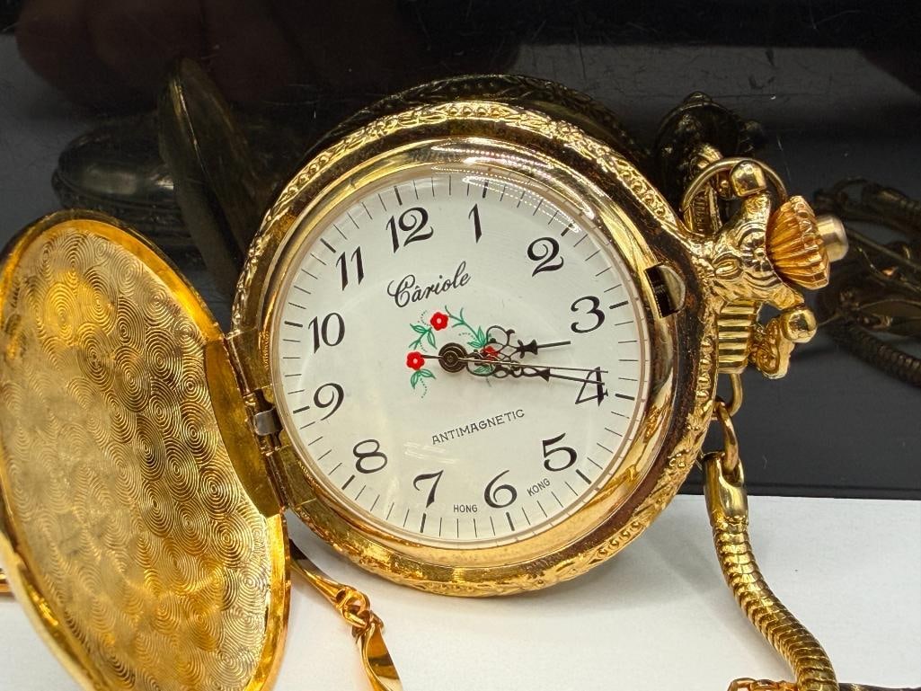 TWO MODERN GOLD TONE HUNTER'S CASE POCKET WATCHES INCLUDING MAJESTRON AND CARIOLE ANTI-MAGNETIC - 4