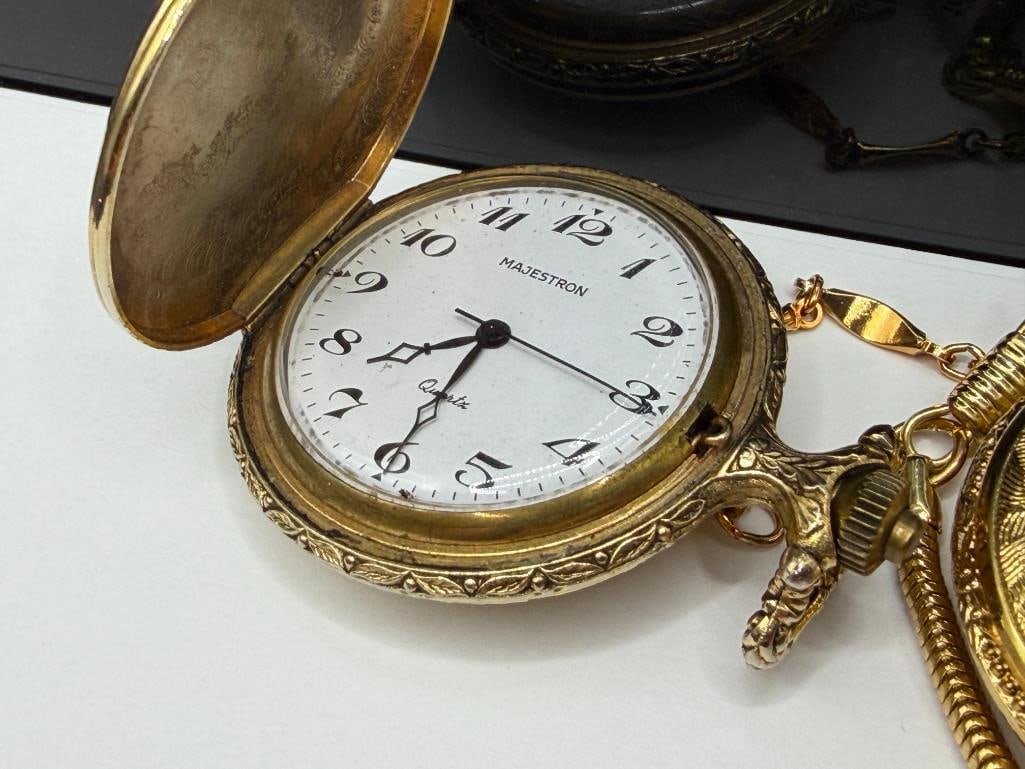 TWO MODERN GOLD TONE HUNTER'S CASE POCKET WATCHES INCLUDING MAJESTRON AND CARIOLE ANTI-MAGNETIC - 7