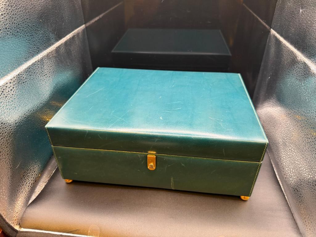 PADDED LEATHER AND SUEDE JEWELRY CASE WITH CONTENTS - 11