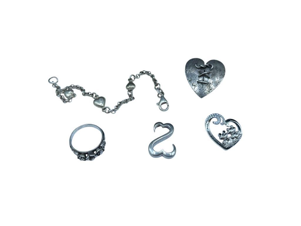FIGURAL HEART DESIGN AND ROSE MOTIF STERLING SILVER JEWELRY (1 of 8)