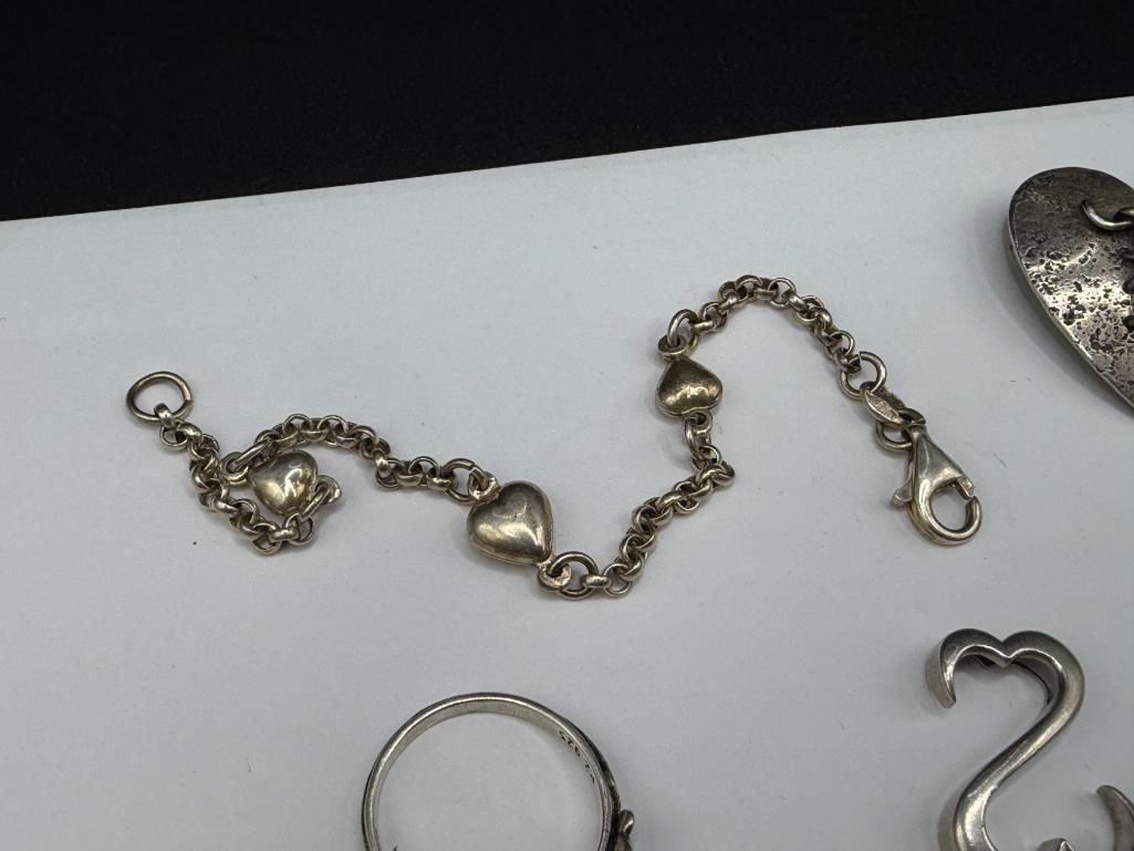 FIGURAL HEART DESIGN AND ROSE MOTIF STERLING SILVER JEWELRY - 2