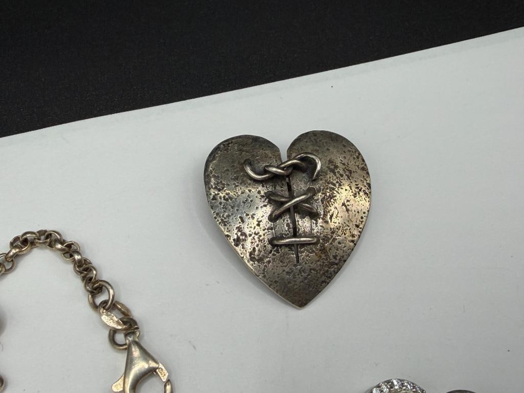 FIGURAL HEART DESIGN AND ROSE MOTIF STERLING SILVER JEWELRY - 3