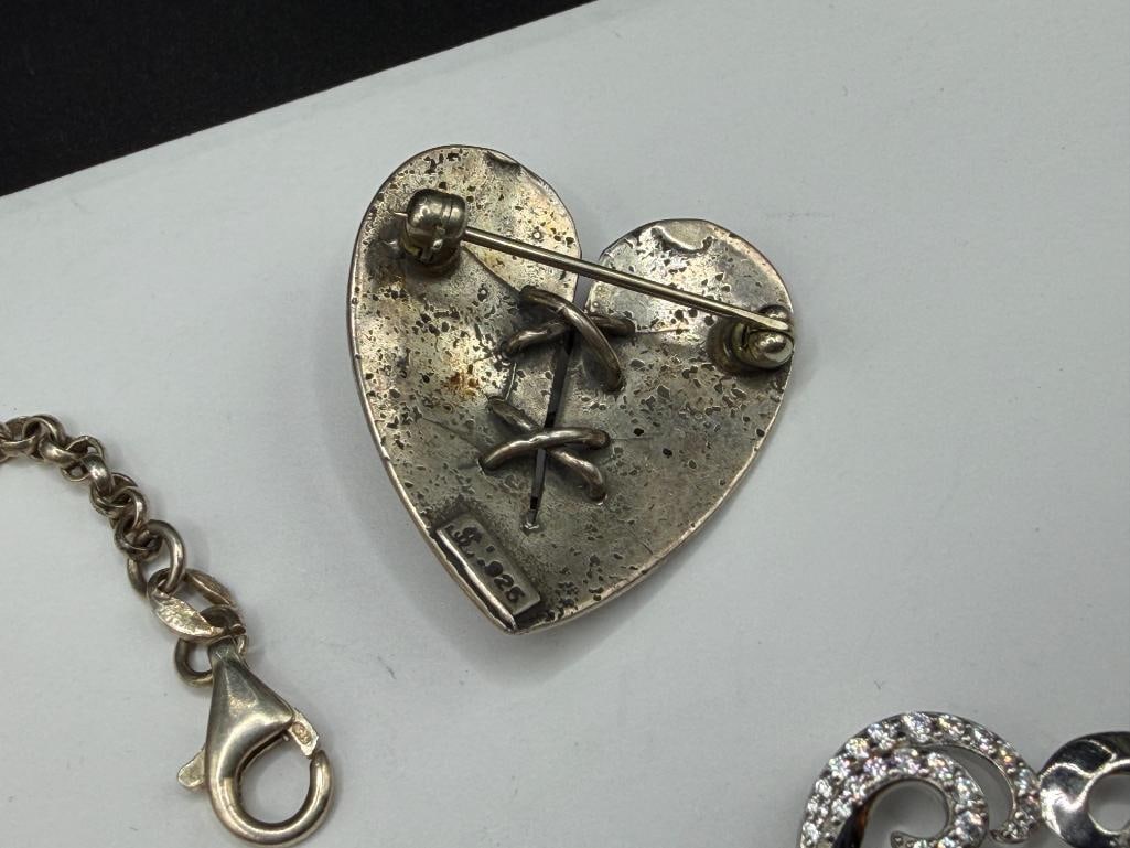 FIGURAL HEART DESIGN AND ROSE MOTIF STERLING SILVER JEWELRY - 4