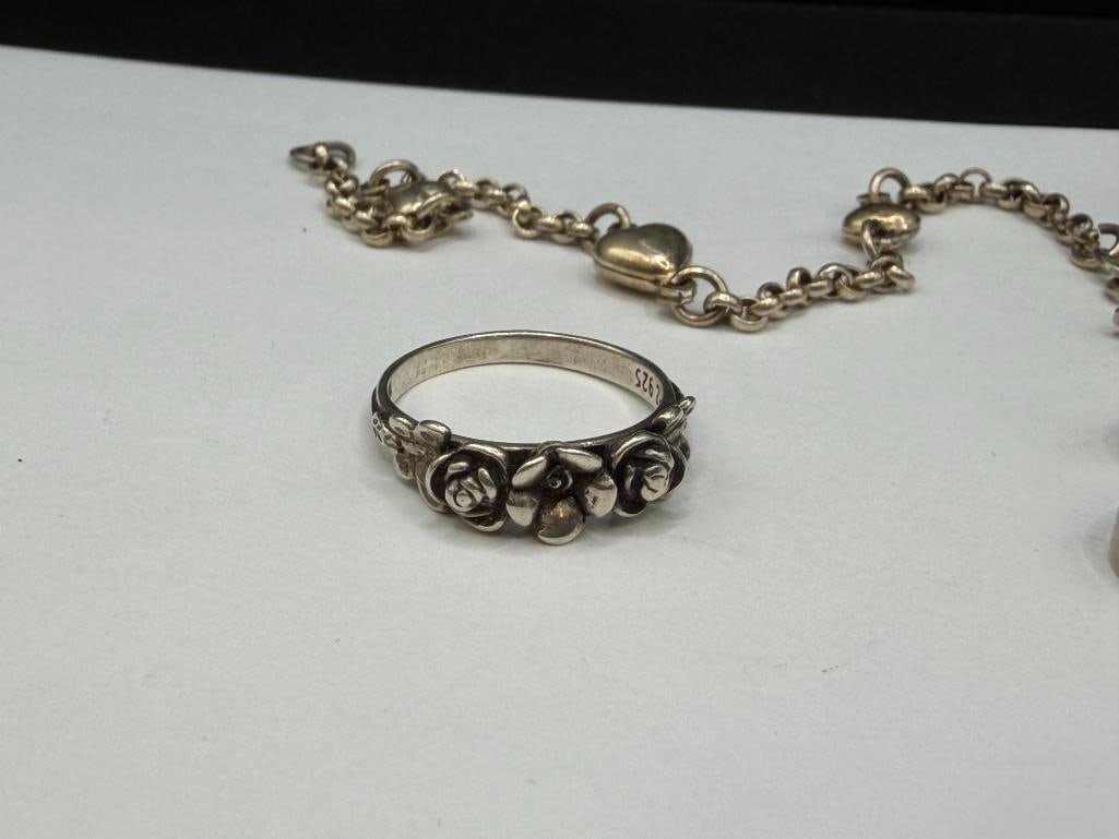 FIGURAL HEART DESIGN AND ROSE MOTIF STERLING SILVER JEWELRY - 7