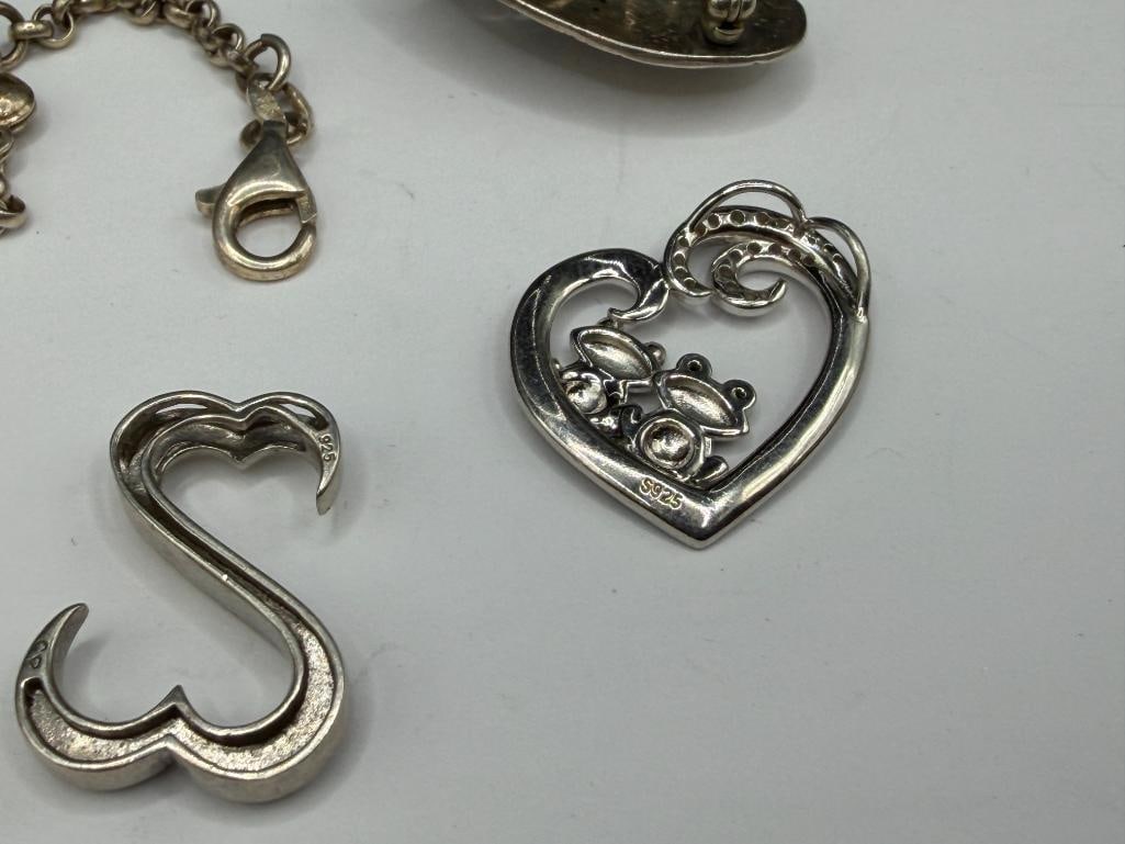 FIGURAL HEART DESIGN AND ROSE MOTIF STERLING SILVER JEWELRY - 8