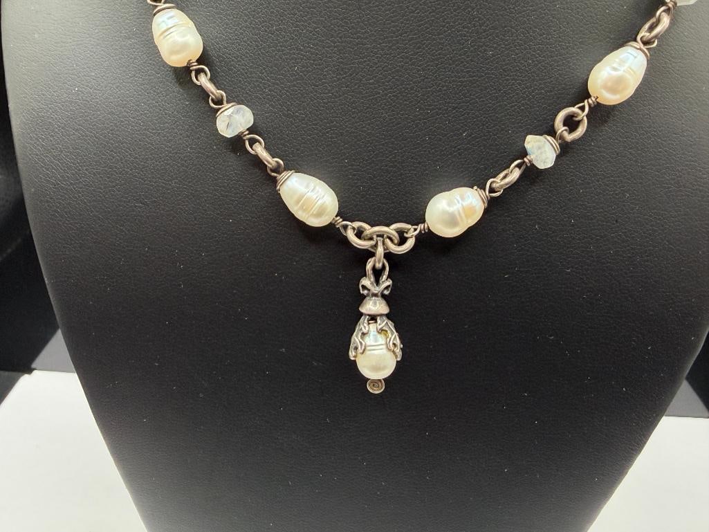 ALANE LEIGH LOVE DESIGNER SIGNED STERLING SILVER BUTTON PEARL PENDANT NECKLACE - 2