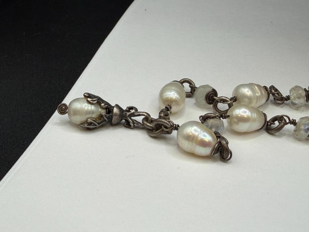 ALANE LEIGH LOVE DESIGNER SIGNED STERLING SILVER BUTTON PEARL PENDANT NECKLACE - 3
