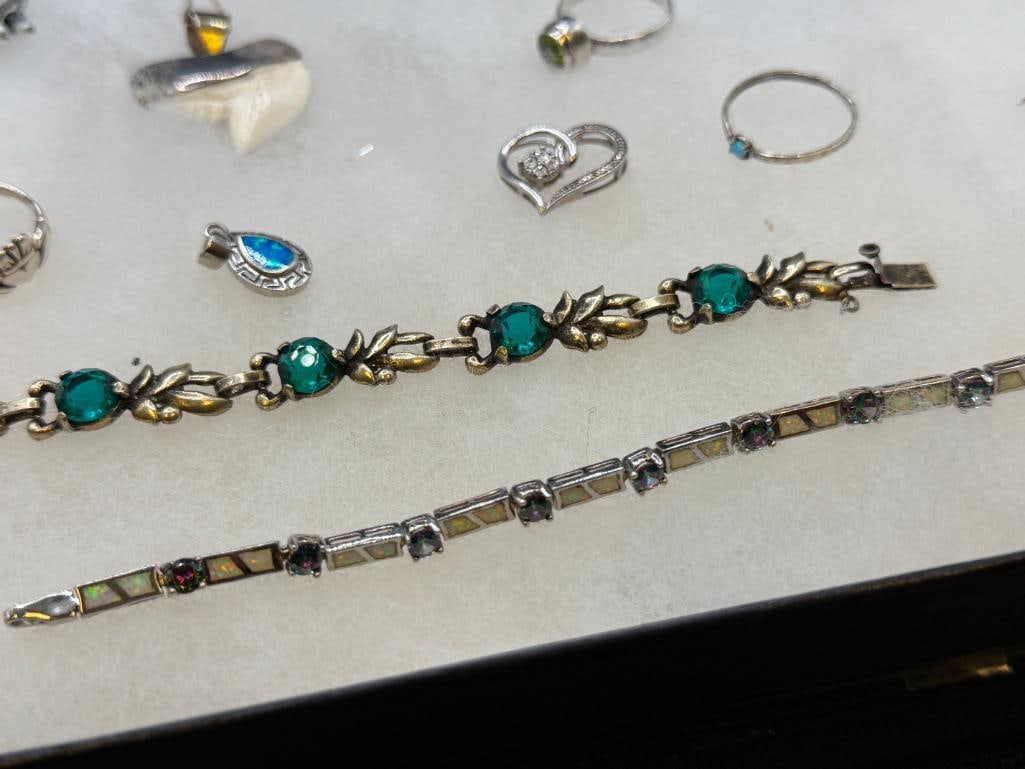 ASSORTED STERLING SILVER JEWELRY FEATURING SIGNED PIECES, RINGS, EARRINGS, AND BRACEELTS - 2