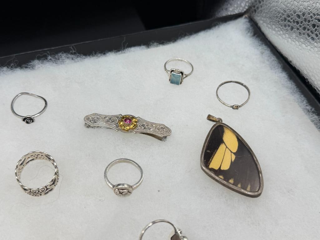 ASSORTED STERLING SILVER JEWELRY FEATURING SIGNED PIECES, RINGS, EARRINGS, AND BRACEELTS - 4