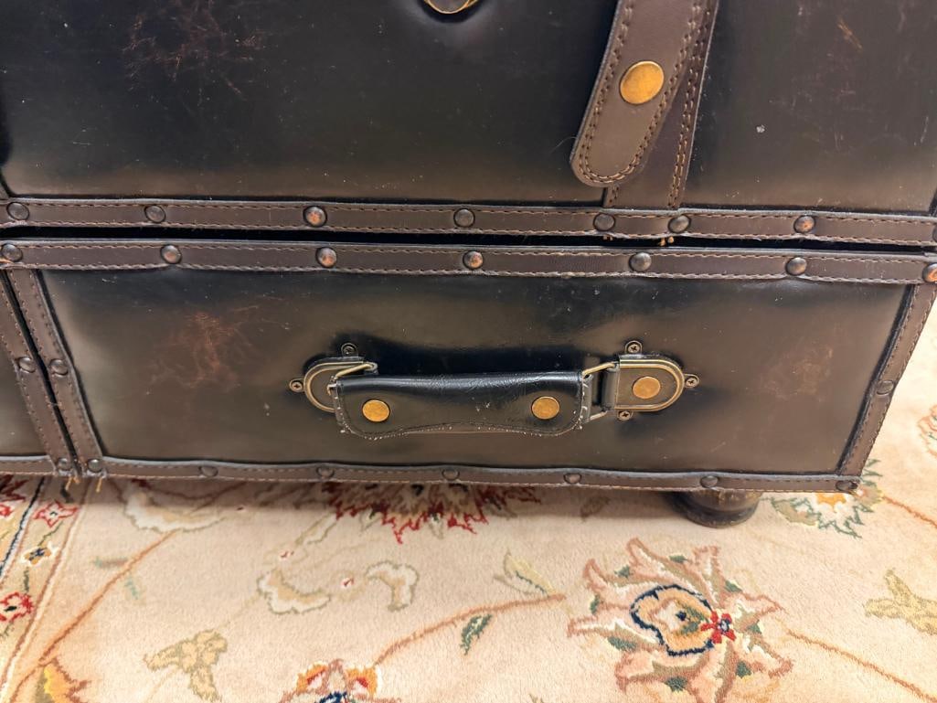 FAUX LEATHER VINTAGE STYLED TRUNK CHEST WITH STORAGE DRAWERS - 10