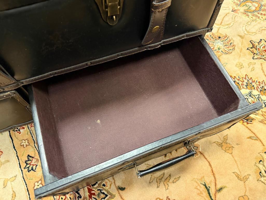FAUX LEATHER VINTAGE STYLED TRUNK CHEST WITH STORAGE DRAWERS - 11