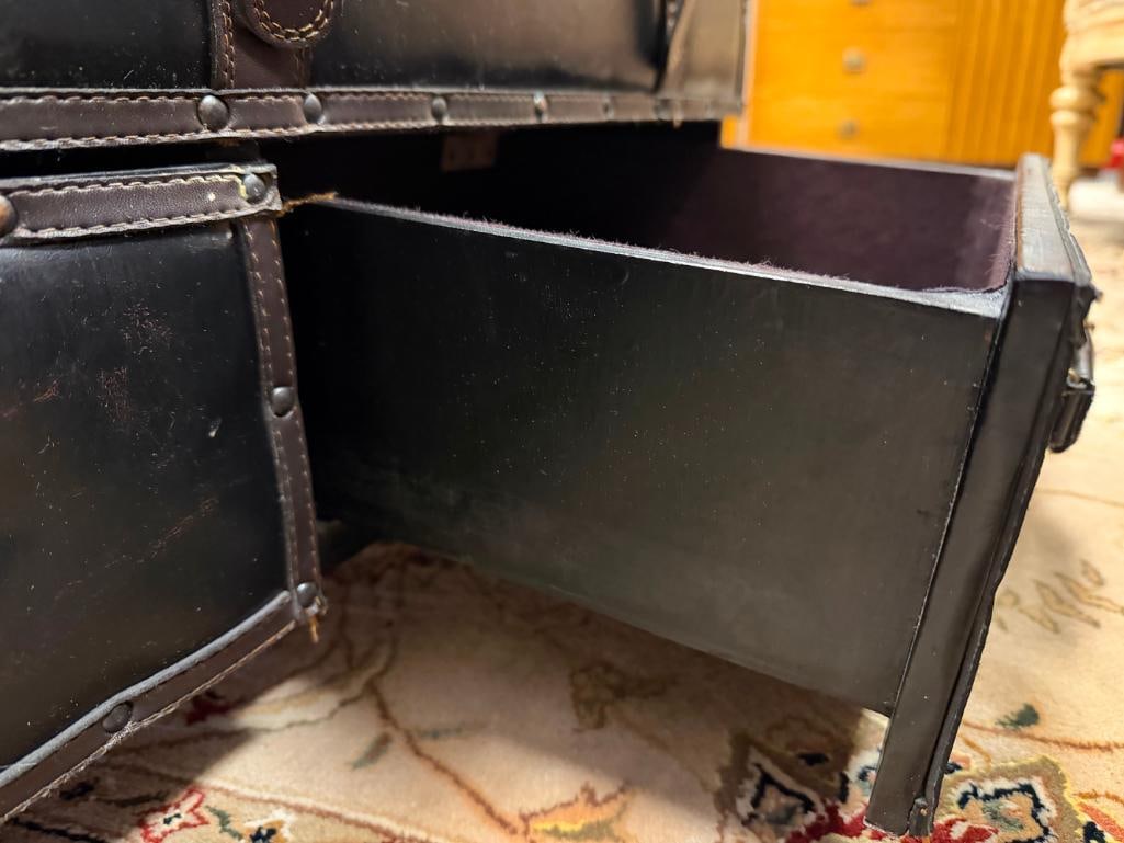 FAUX LEATHER VINTAGE STYLED TRUNK CHEST WITH STORAGE DRAWERS - 13