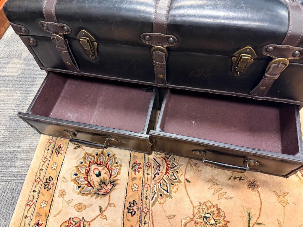 FAUX LEATHER VINTAGE STYLED TRUNK CHEST WITH STORAGE DRAWERS - 14