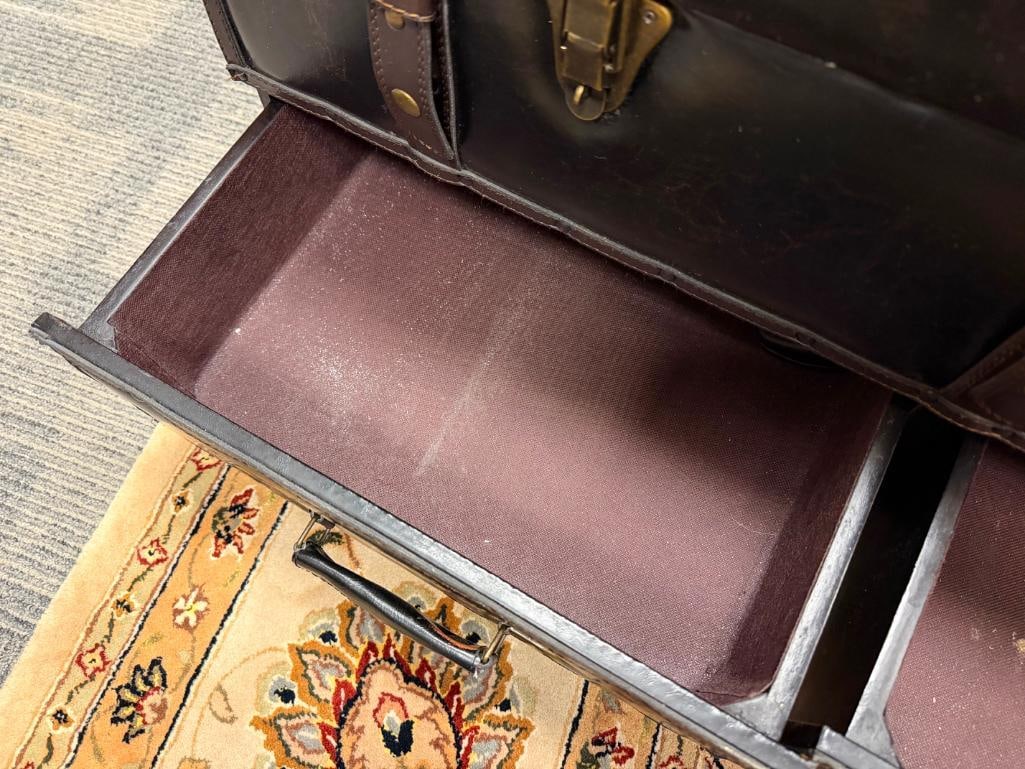 FAUX LEATHER VINTAGE STYLED TRUNK CHEST WITH STORAGE DRAWERS - 15