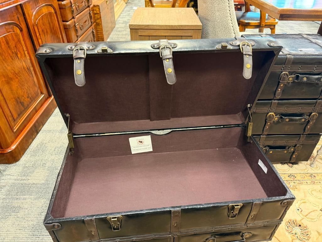 FAUX LEATHER VINTAGE STYLED TRUNK CHEST WITH STORAGE DRAWERS - 17