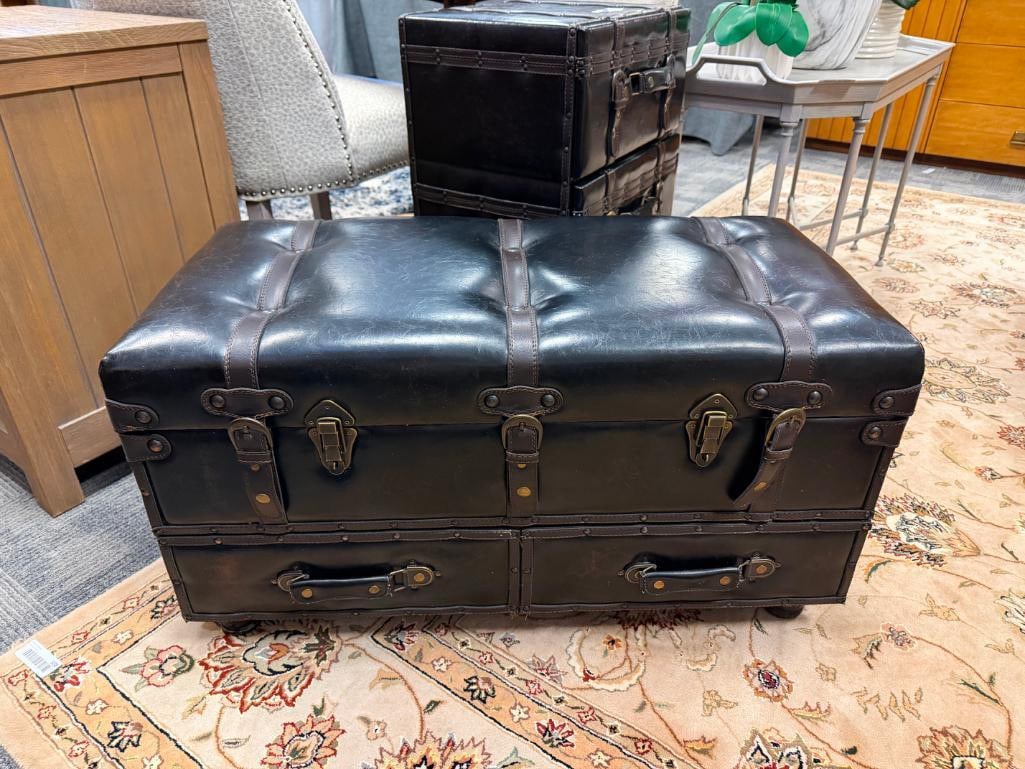 FAUX LEATHER VINTAGE STYLED TRUNK CHEST WITH STORAGE DRAWERS - 2