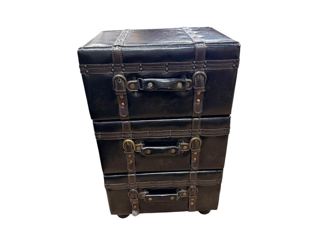 VITAGE STYLED STACK LUGGAGE SUITCASES ACCENT CABINET WITH ROUND NAILHEAD TRIM (1 of 15)