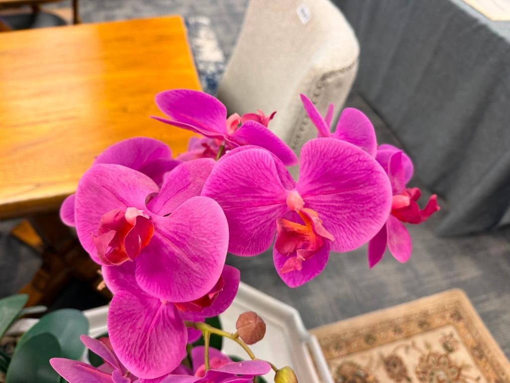 FAUX ORCHID ARRANGEMENTS IN DECORATIVE CERAMIC POTS - 12