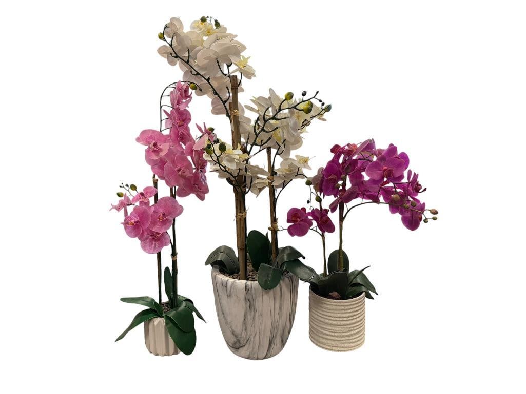 FAUX ORCHID ARRANGEMENTS IN DECORATIVE CERAMIC POTS (1 of 12)
