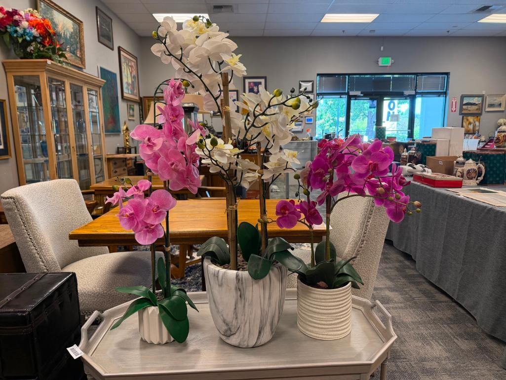 FAUX ORCHID ARRANGEMENTS IN DECORATIVE CERAMIC POTS - 2