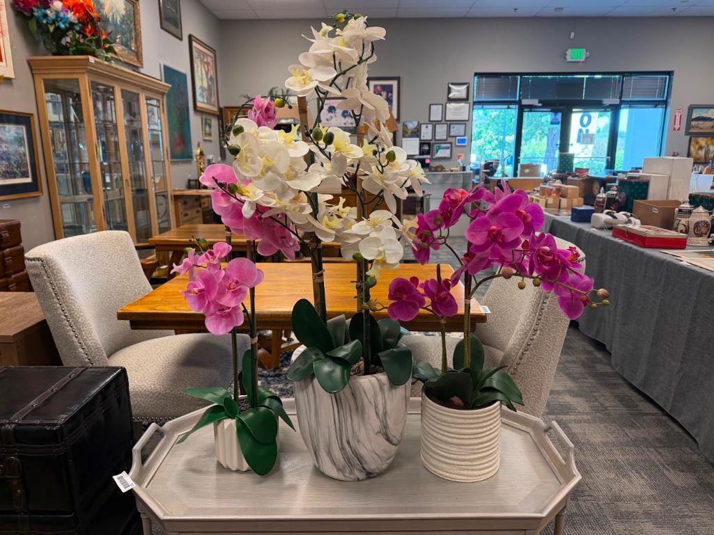 FAUX ORCHID ARRANGEMENTS IN DECORATIVE CERAMIC POTS - 3