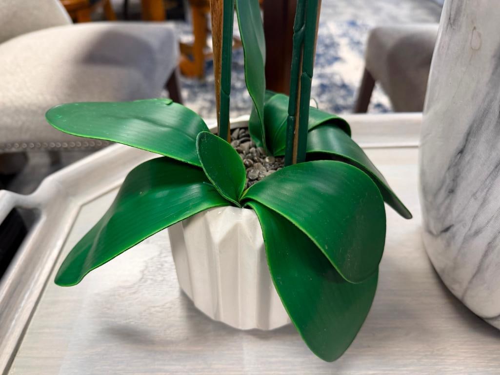 FAUX ORCHID ARRANGEMENTS IN DECORATIVE CERAMIC POTS - 4