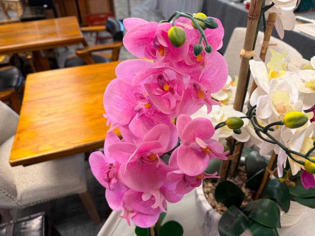 FAUX ORCHID ARRANGEMENTS IN DECORATIVE CERAMIC POTS - 6