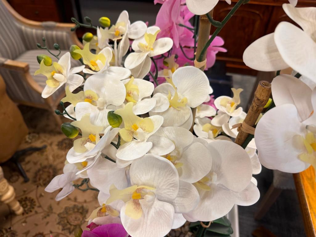 FAUX ORCHID ARRANGEMENTS IN DECORATIVE CERAMIC POTS - 7