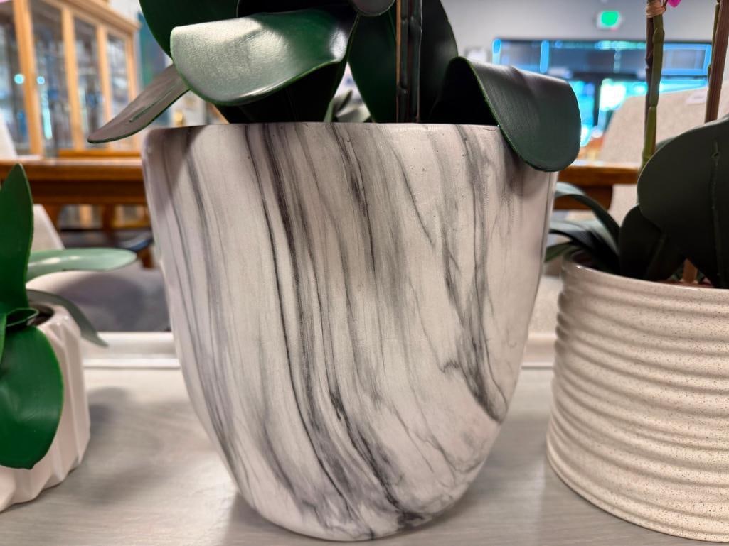 FAUX ORCHID ARRANGEMENTS IN DECORATIVE CERAMIC POTS - 8
