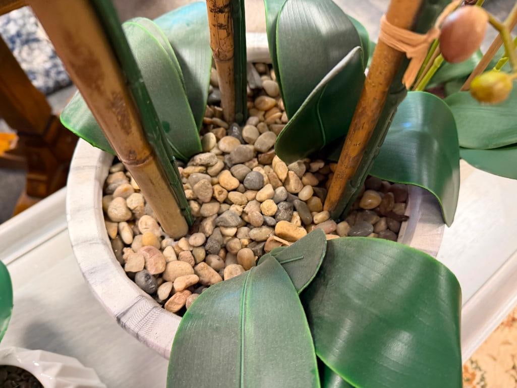 FAUX ORCHID ARRANGEMENTS IN DECORATIVE CERAMIC POTS - 9