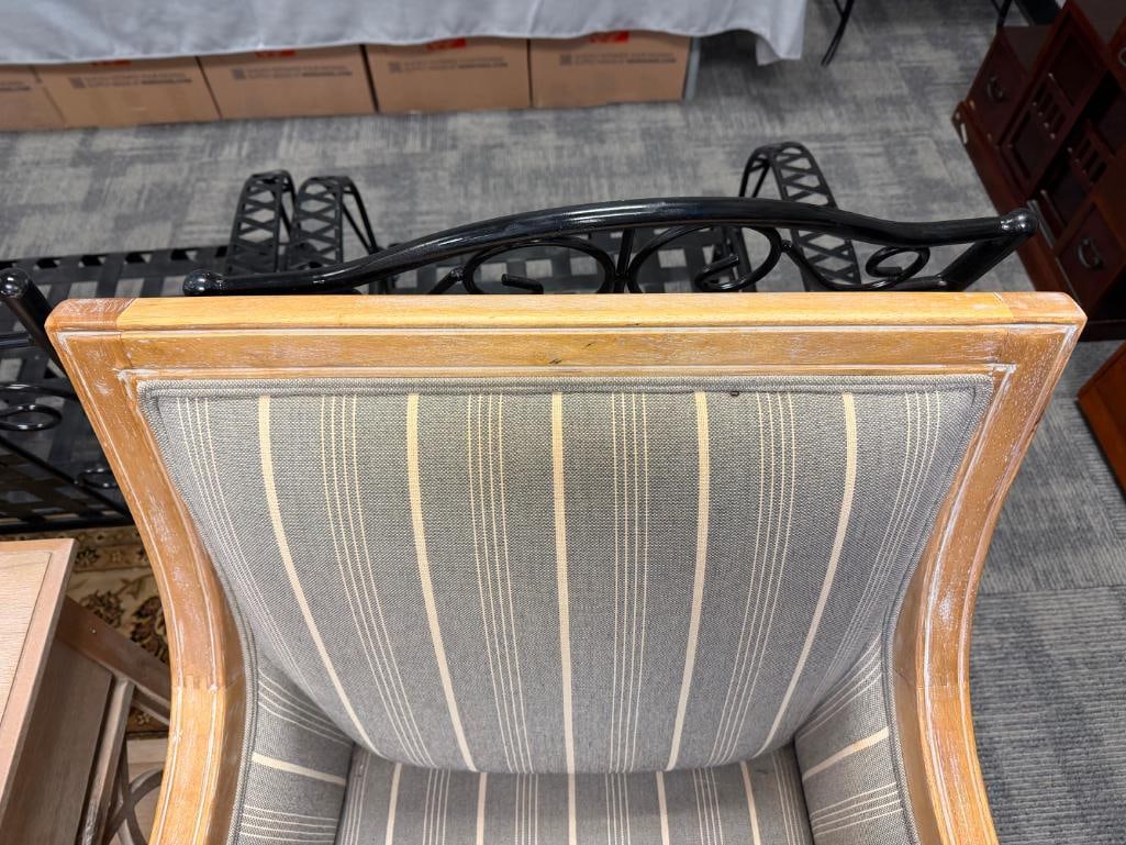 JOFRAN MCKENNA ACCENT CHAIR WHITE WASHED WOOD FRAME WITH STRIPED LINEN UPHOLSTERY - 11
