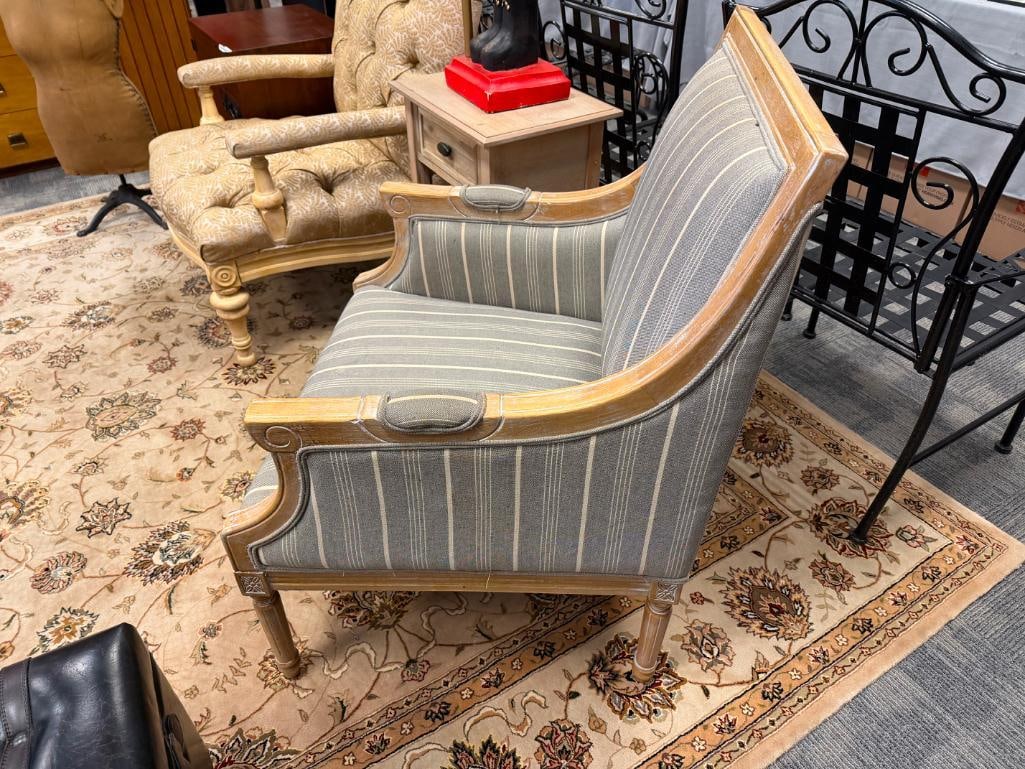 JOFRAN MCKENNA ACCENT CHAIR WHITE WASHED WOOD FRAME WITH STRIPED LINEN UPHOLSTERY - 3