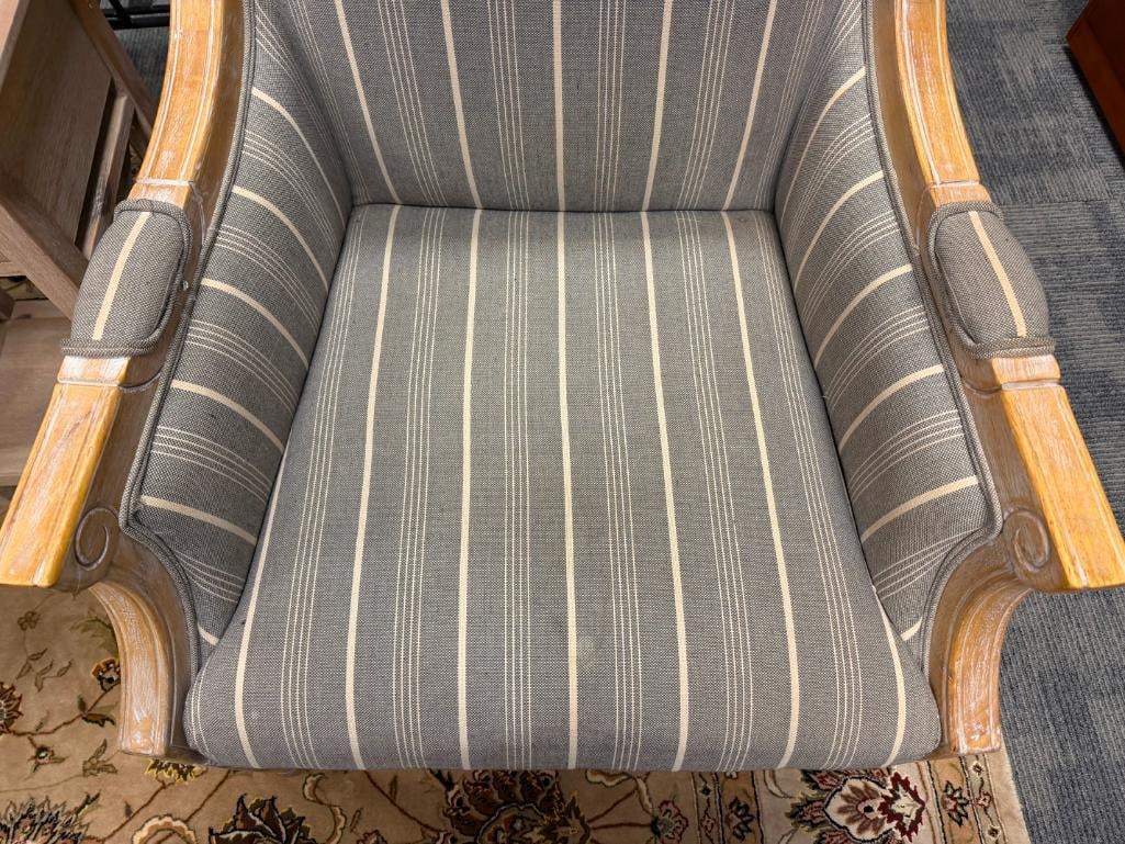 JOFRAN MCKENNA ACCENT CHAIR WHITE WASHED WOOD FRAME WITH STRIPED LINEN UPHOLSTERY - 6