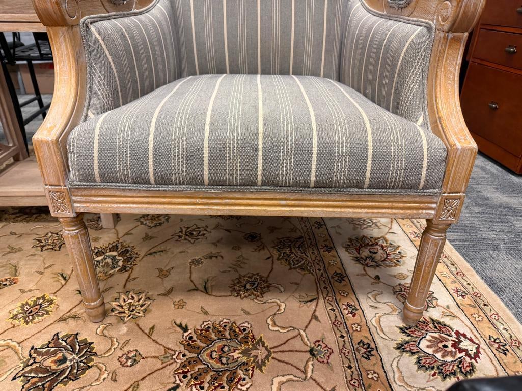 JOFRAN MCKENNA ACCENT CHAIR WHITE WASHED WOOD FRAME WITH STRIPED LINEN UPHOLSTERY - 9