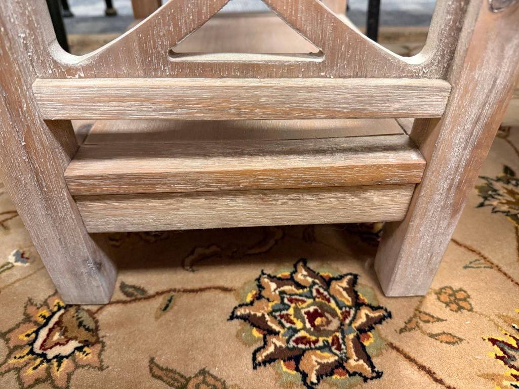 WHITE WASHED SINGLE DRAWER ACCENT TABLE WITH DECORATIVE SIDE PANELS - 9
