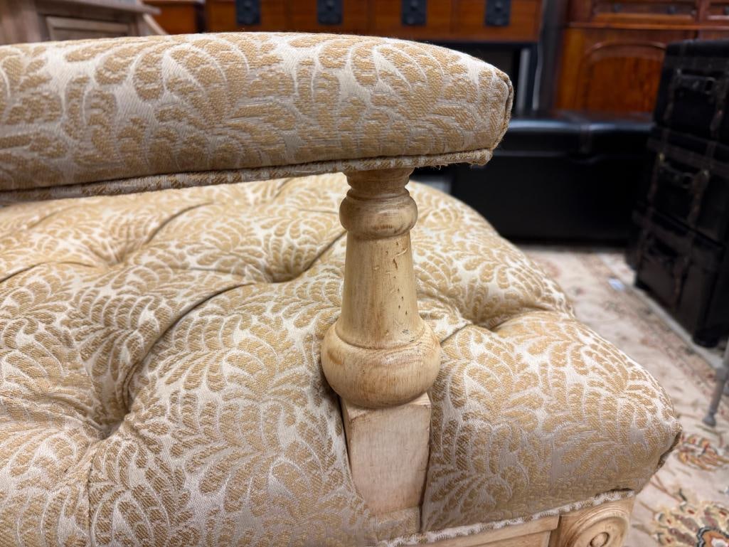 FAIRFIELD FRENCH STYLED TUFTED OVERSIZE ARMCHAIR WITH CREAM AND GOLD BOTANICAL DAMASK UPHOLSTERY - 5