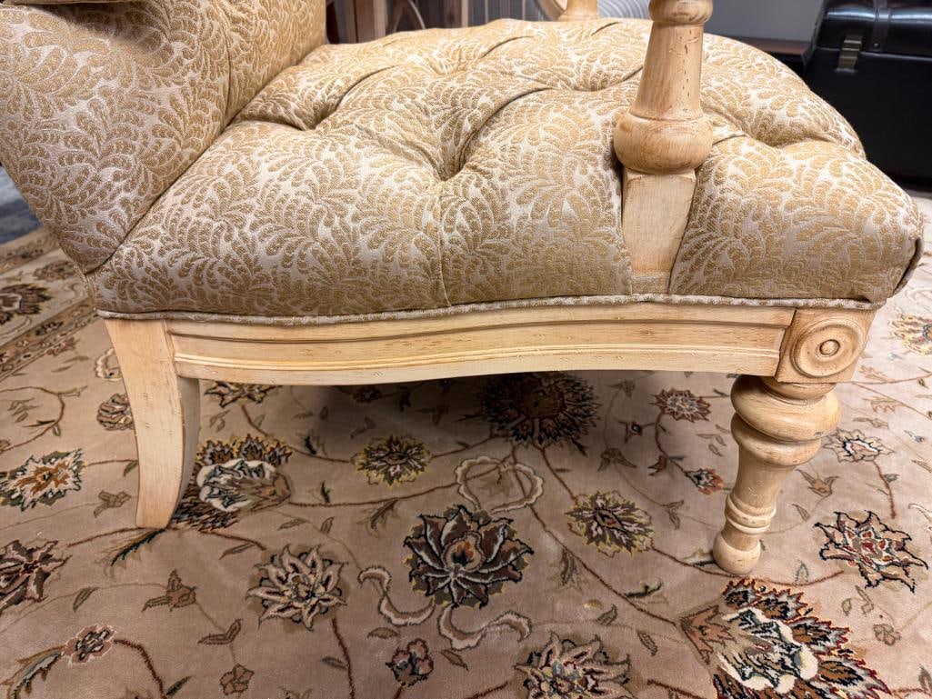 FAIRFIELD FRENCH STYLED TUFTED OVERSIZE ARMCHAIR WITH CREAM AND GOLD BOTANICAL DAMASK UPHOLSTERY - 7