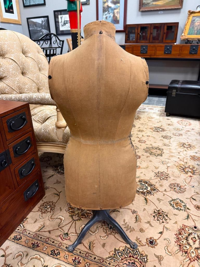 ANTIQUE FABRIC COVERED TAILORS DRESS FROM WITH LACED SIDE CLOSURE - 8
