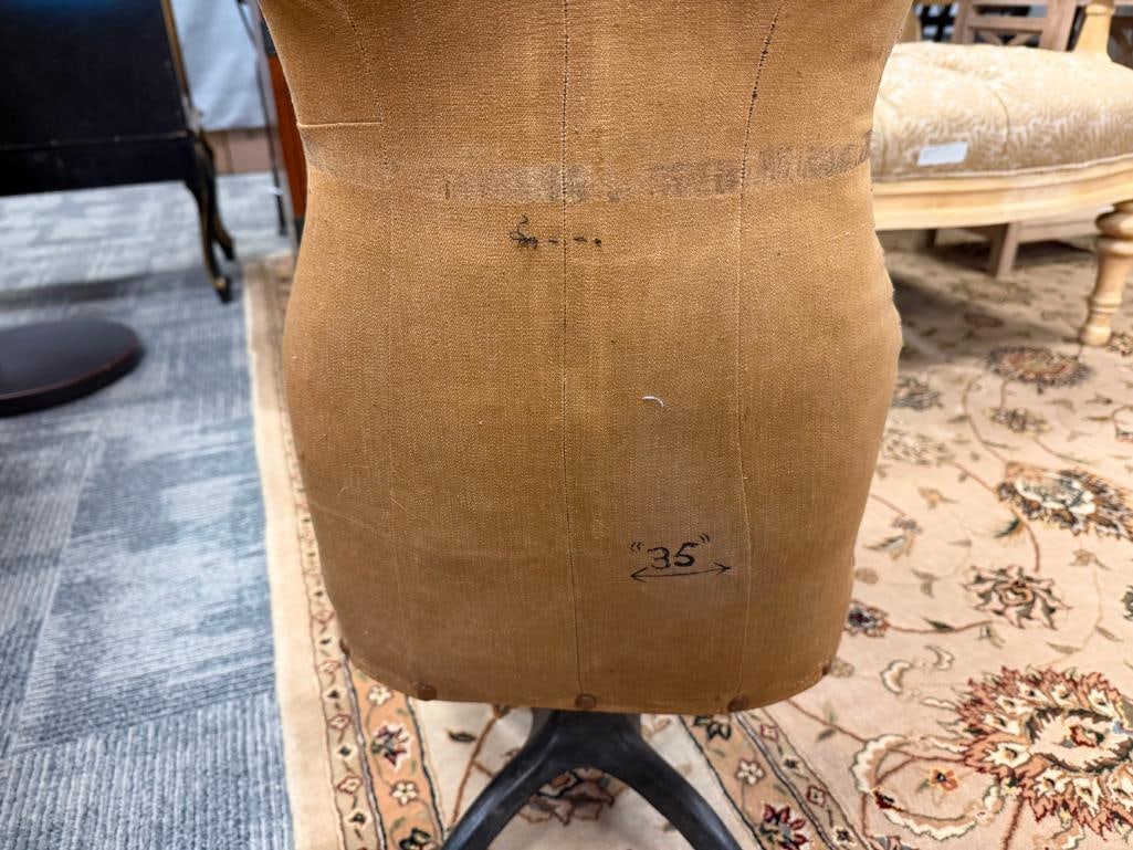 ANTIQUE FABRIC COVERED TAILORS DRESS FROM WITH LACED SIDE CLOSURE - 9