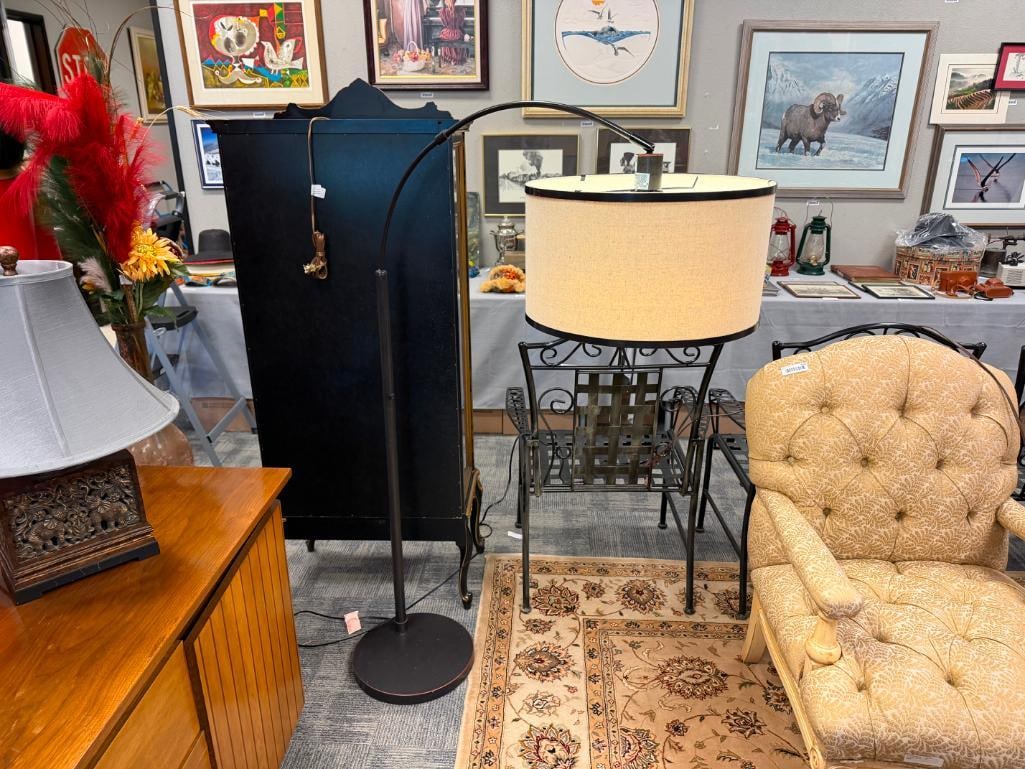 CONTEMPORARY OIL RUBBED BRONZE ARC FLOOR LAMP WITH LINEN DRUM SHADE - 2