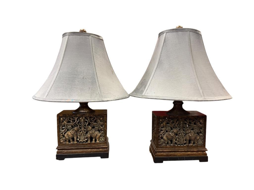 PAIR OF CONTEMPORARY BRONZE TONED TABLE LAMPS ELEPHANT AND FOLIAGE DESIGN (1 of 9)