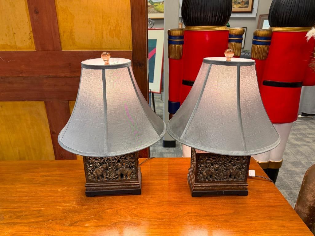PAIR OF CONTEMPORARY BRONZE TONED TABLE LAMPS ELEPHANT AND FOLIAGE DESIGN - 2