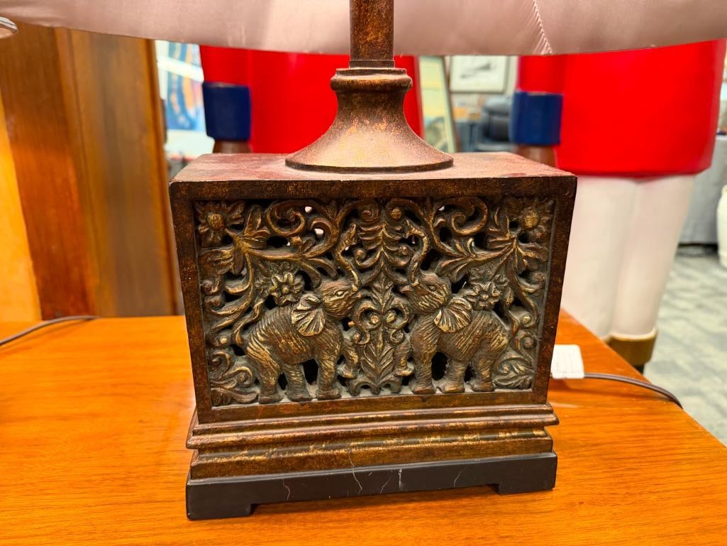 PAIR OF CONTEMPORARY BRONZE TONED TABLE LAMPS ELEPHANT AND FOLIAGE DESIGN - 3