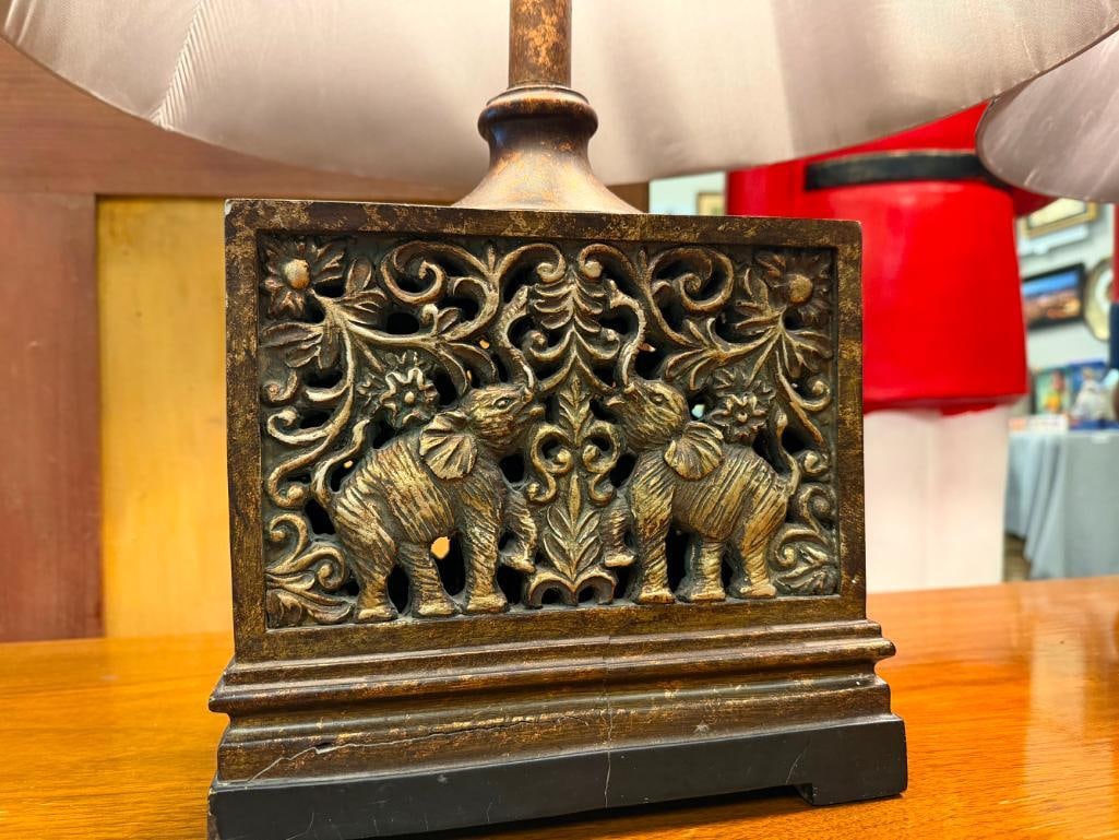 PAIR OF CONTEMPORARY BRONZE TONED TABLE LAMPS ELEPHANT AND FOLIAGE DESIGN - 6