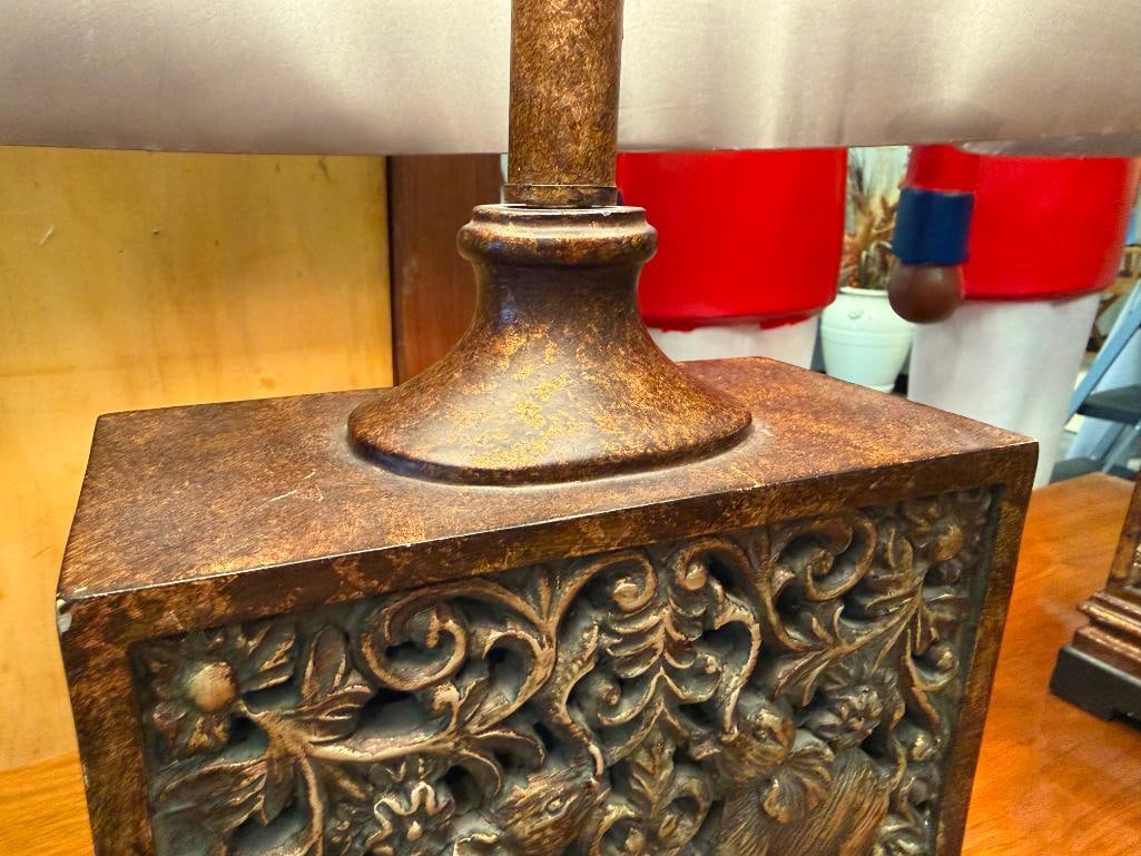 PAIR OF CONTEMPORARY BRONZE TONED TABLE LAMPS ELEPHANT AND FOLIAGE DESIGN - 7