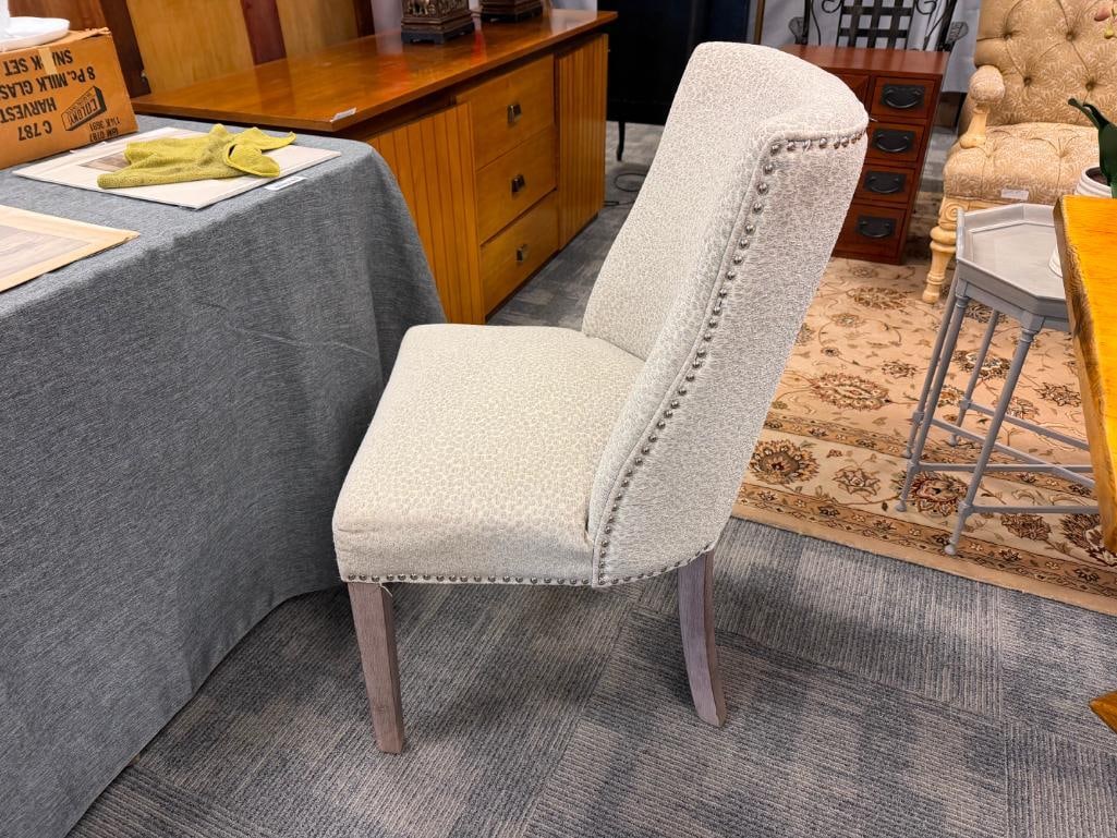 HOME DEC FAR EAST PAIR OF CONTEMPORARY UPHOLSTERED SIDE CHAIRS WITH SILVER NAILHEAD TRIM - 3